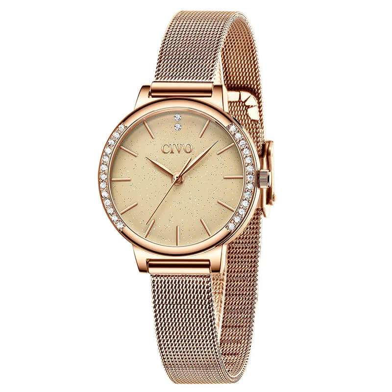 women's luxury analog wristwatches-8115C | Quartz Women Watch | Mesh Band