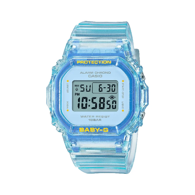 smartwatch with altitude tracking-Casio Baby-G BGD-565 Lineup Translucent Blue Resin Band Watch BGD565SJ-2D BGD-565SJ-2D BGD-565SJ-2