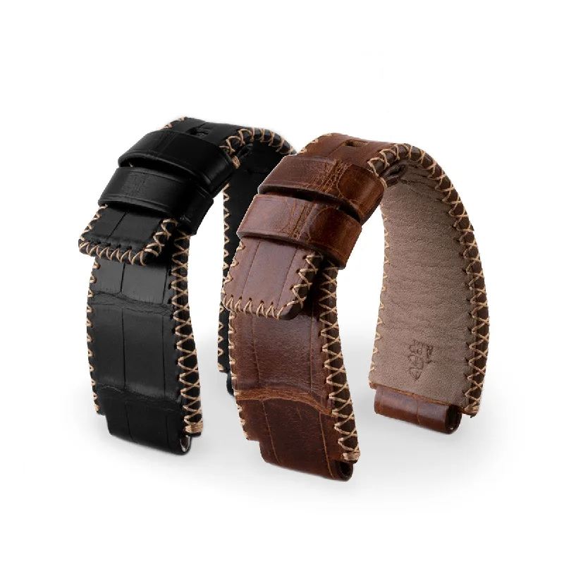 smartwatch with pulse rate analysis-Bell & Ross - Bracelet-montre cuir - Alligator couture tribale (noir / marron, marron / marron)