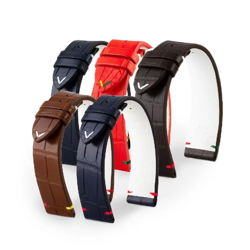 luxury titanium sport watches-Bracelet-montre cuir - U.S. Flags - Alligator (bleu, marron, rouge)