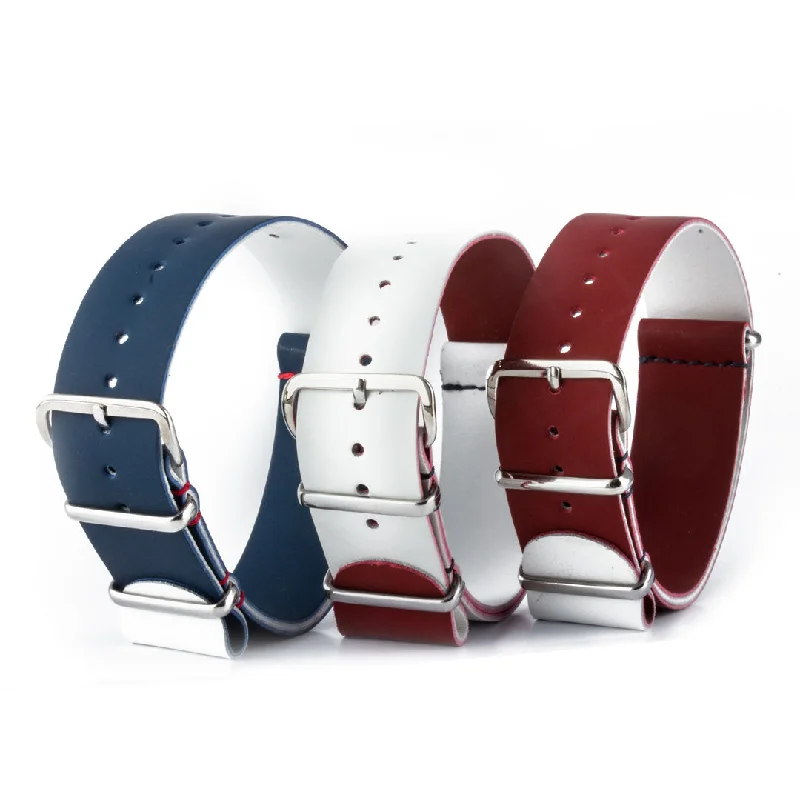 smartwatch with adjustable fitness goals-République pack - Bracelets NATO x3  veau rubber - Bleu Blanc Rouge