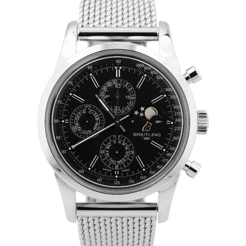 quartz racing chronograph wristwatches-Breitling Transocean Chronograph 1461 Moonphase Steel 43mm Black Watch A19310