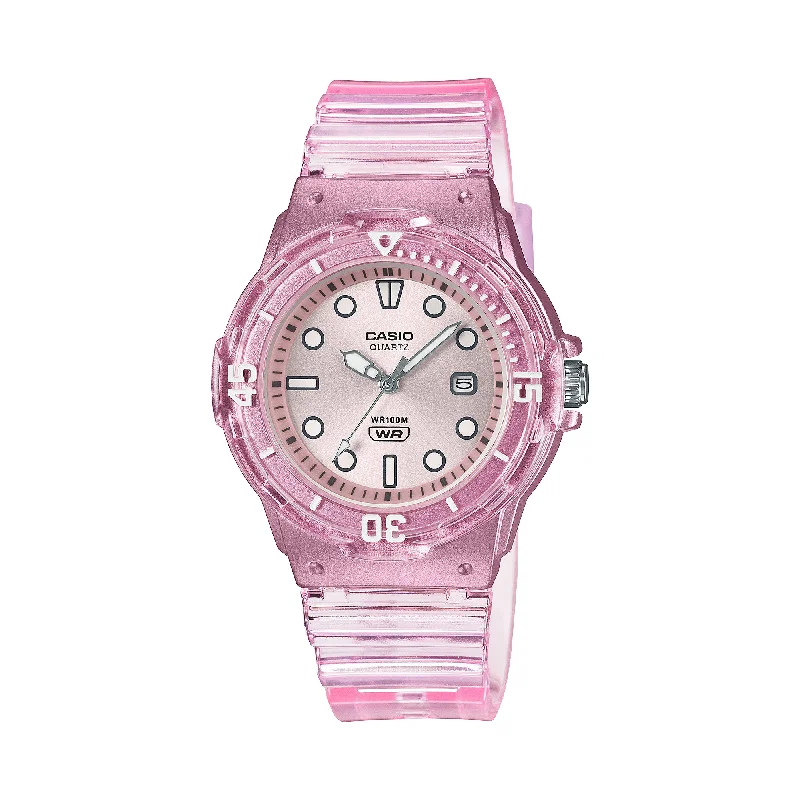 waterproof quartz fitness watches-Casio Analog Pop Series Translucent Pink Resin Band Watch LRW200HS-4E LRW-200HS-4E [Kids]