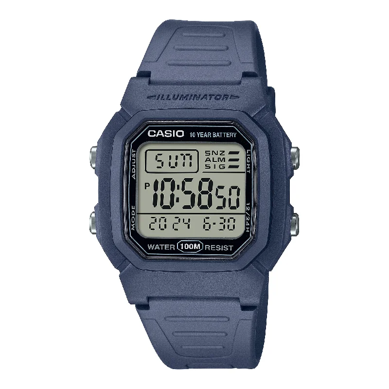 leather strap analog wristwatches-Casio Digital Dual Time Blue Resin Band Watch W800H-2A W-800H-2A