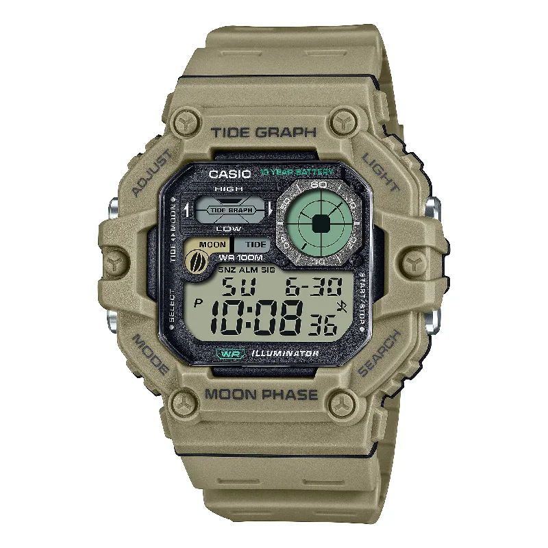 smartwatch with wrist-based ECG tracking-Casio Digital Dual Time Khaki Resin Band Watch WS1700H-5A WS-1700H-5A