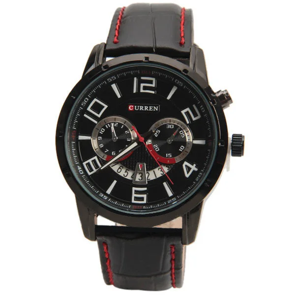 classic stainless steel quartz watches-Curren Quartz Black Watch with Leather Band (Round 4.7cm Dial) - Unisex - CUR115