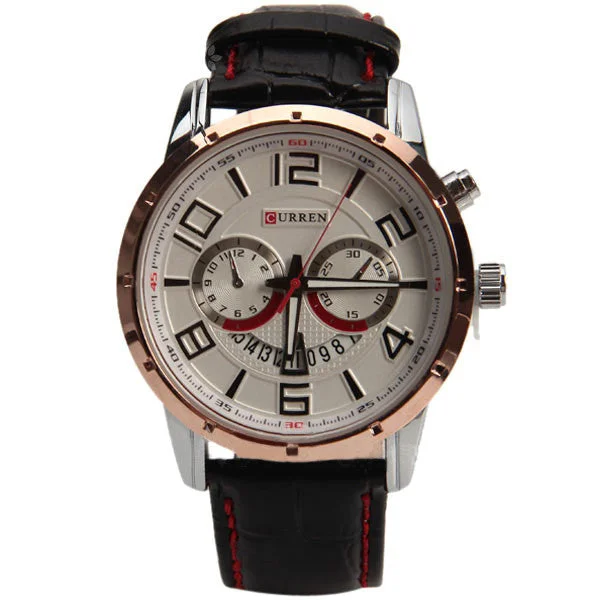 quartz watches with sport functionality-Curren Quartz Unisex Watch with Black Leather Band (White 4.7cm Dial) - CUR117