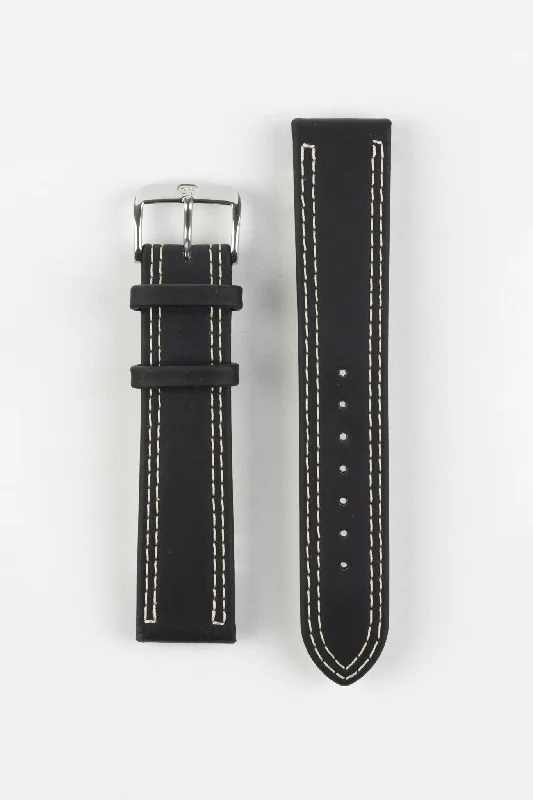 vintage automatic chronograph watches-Di-Modell COLORADO Rubber-Coated Leather Watch Strap in BLACK with BEIGE Stitch