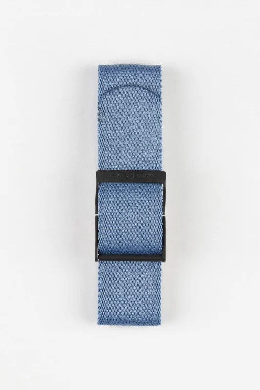 fashion-forward smartwatch with AI features-ELLIOT BROWN Webbing Watch Strap in DENIM BLUE with GUNMETAL PVD Buckle