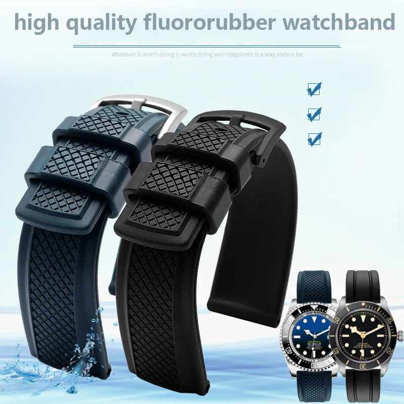 stainless steel chronograph wristwatches-FKM Rubber Waffle Watch Strap