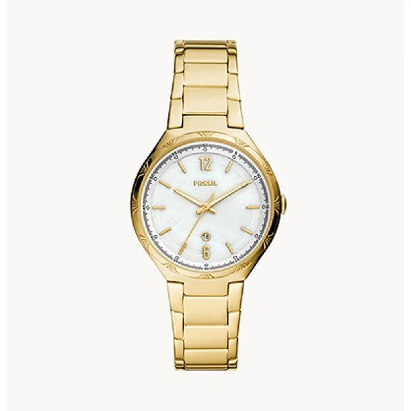 classic aviator wristwatches-FOSSIL ASHTYN GOLD WHITE MOP DIAL WOMEN'S BQ3740 WATCH