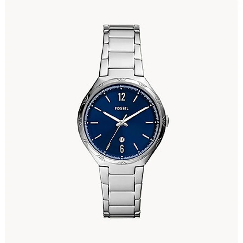 smartwatch with dynamic workout suggestions-FOSSIL ASHTYN SILVER NAVY BLUE DIAL WOMEN'S BQ3741 WATCH