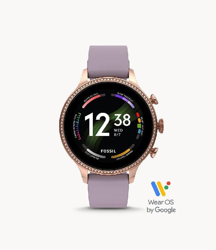 smartwatch with swimming mode-Fossil Gen 6 Women's Smartwatch 42mm Purple Silicone FTW6080