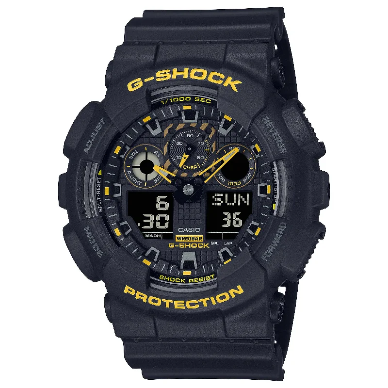 digital watches with multiple sport modes-Casio G-Shock GA-100 Lineup Caution Yellow Series Watch GA100CY-1A GA-100CY-1A