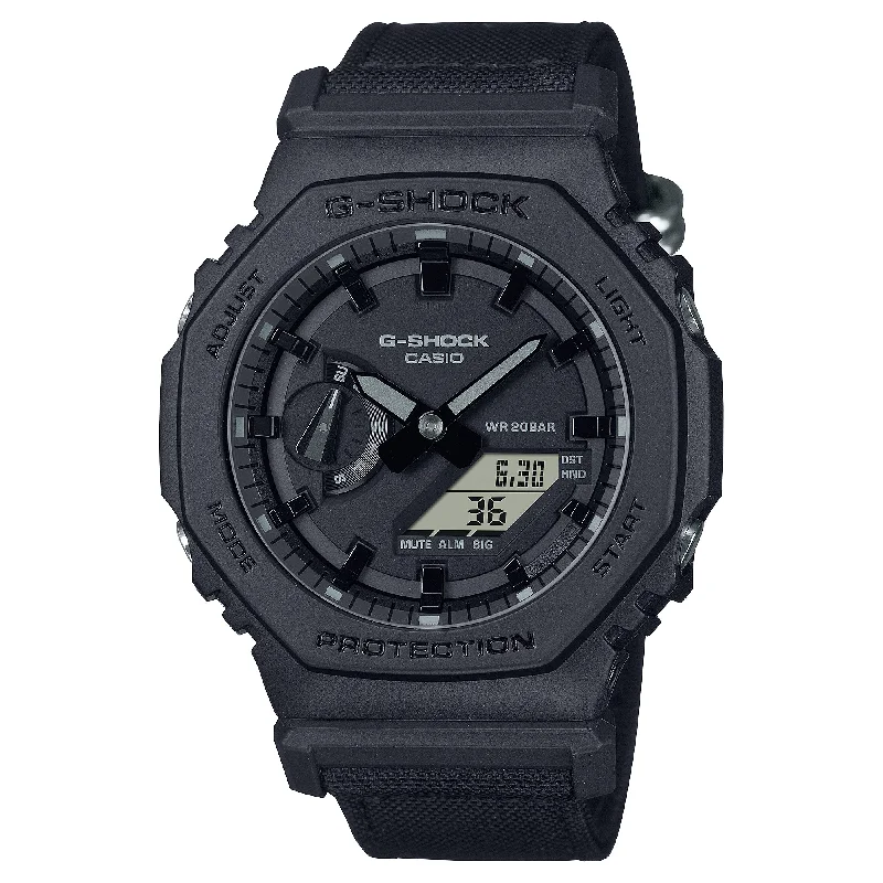 smartwatch with live activity tracking-Casio G-Shock GA-2100 Lineup Carbon Core Guard Structure Utility Black CORDURA¶ô¶¸ Watch GA2100BCE-1A GA-2100BCE-1A