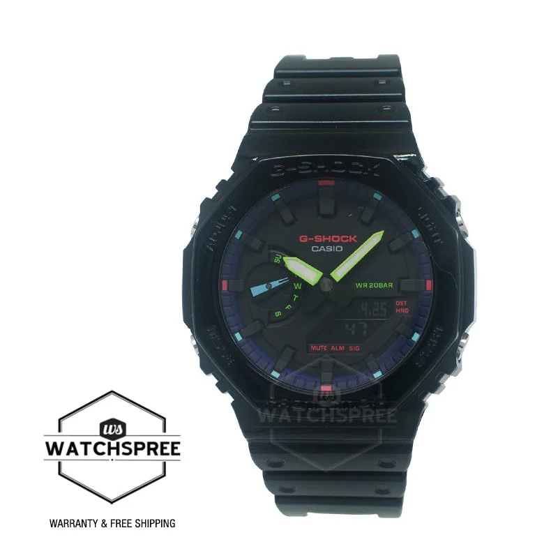 luxury wristwatches with gold plating-Casio G-Shock GA-2100 Lineup Carbon Core Guard Structure Virtual Rainbow Series Watch GA2100RGB-1A GA-2100RGB-1A