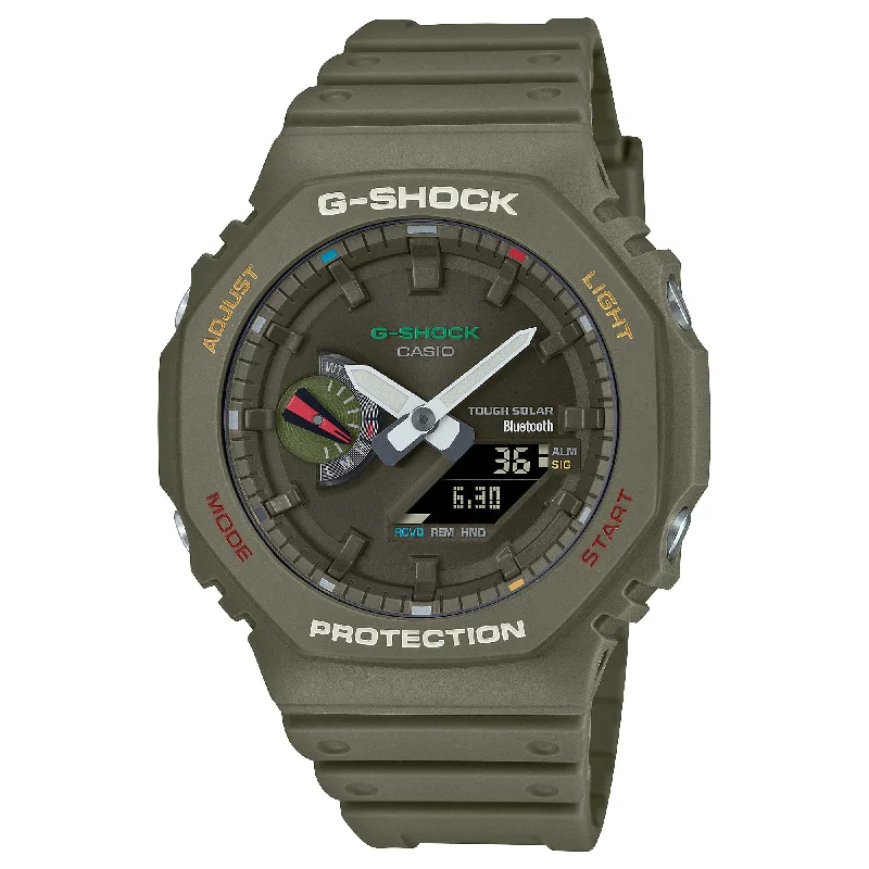 smartwatch with activity-based coaching-Casio G-Shock GA-2100 Lineup Carbon Core Guard Structure Bluetooth® Solar Powered Watch GAB2100FC-3A GA-B2100FC-3A