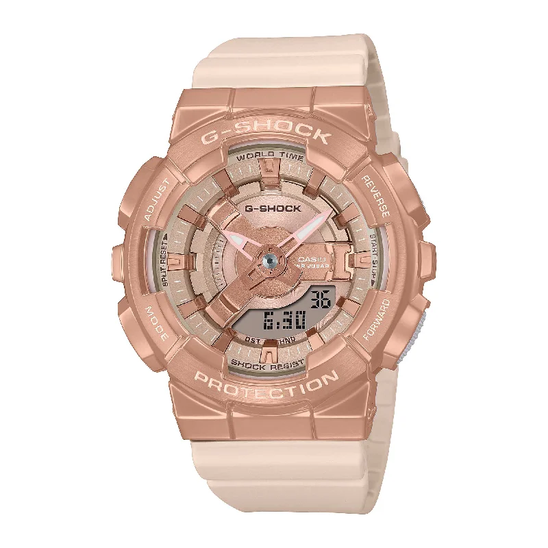 solar-powered mechanical watches-Casio G-Shock for Ladies' GM-110 Lineup Metal-Clad Watch GMS110PG-4A GM-S110PG-4A