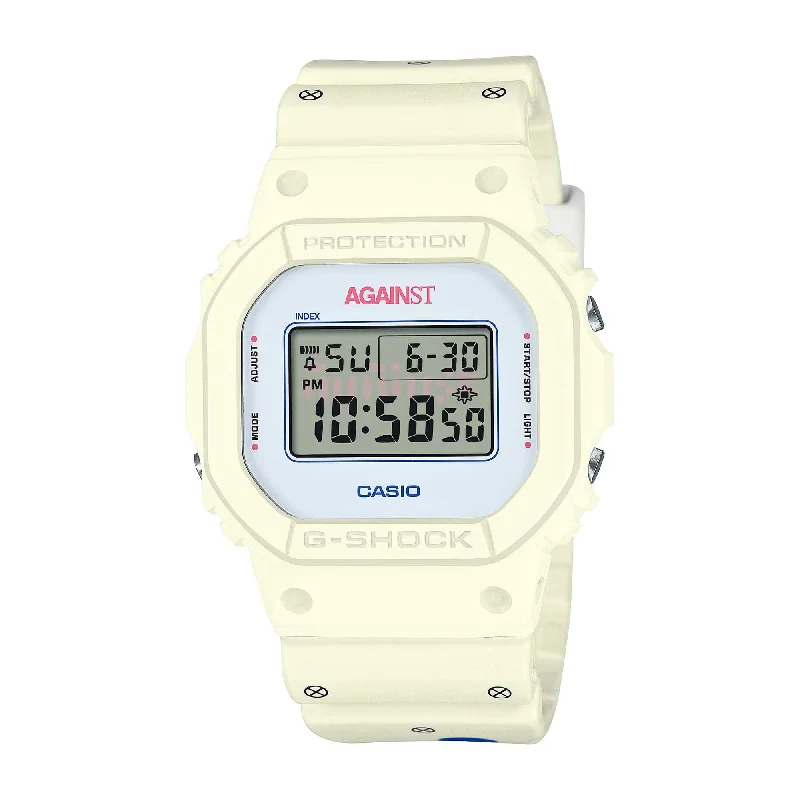 smartwatch with Bluetooth calling feature-Casio G-Shock DW-5600 Lineup AGAINST Collaboration Model Off-White Resin Band Watch DW5600AL24-7D DW-5600AL24-7D DW-5600AL24-7