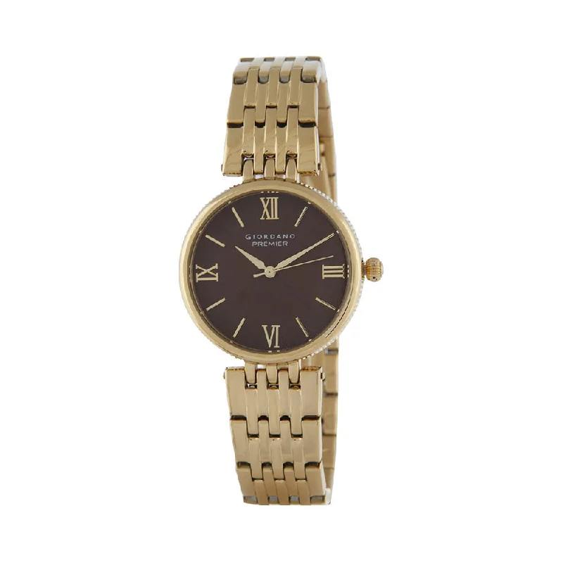 solar-powered analog watches-Giordano Analog Brown Dial Women's Watch-2882-33