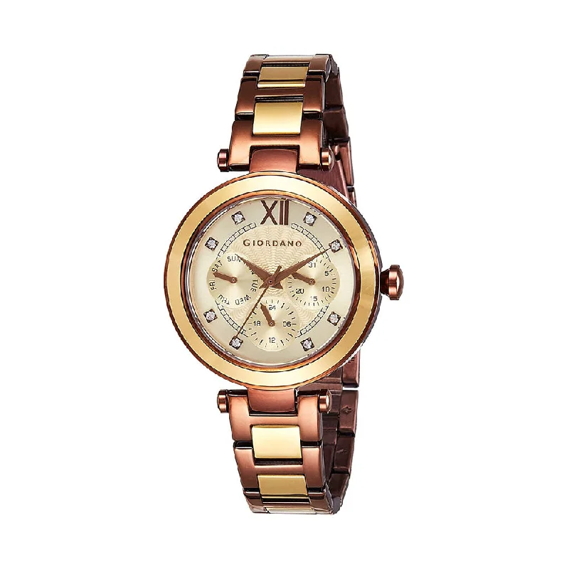 classic gold-tone wristwatches-Giordano Multifunction Gold Dial Women's Watch-2773-55