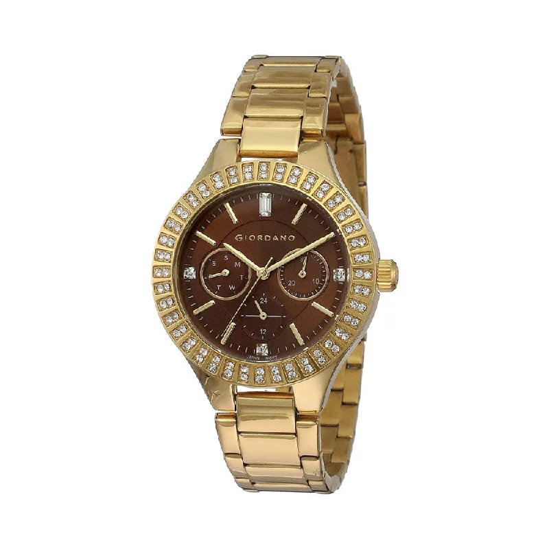 smartwatch with stress management features-Giordano Women's Brown Dial Metallic Analogue Watch - 2950-33