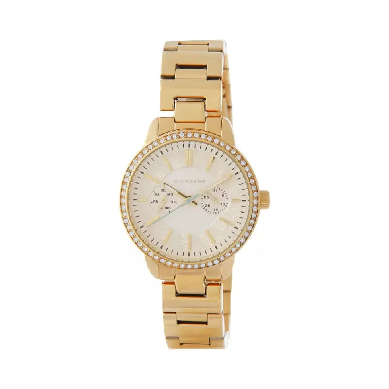 smartwatch with adjustable fitness goals-Giordano Womens Gold Dial Multifunction Watch 2881-33