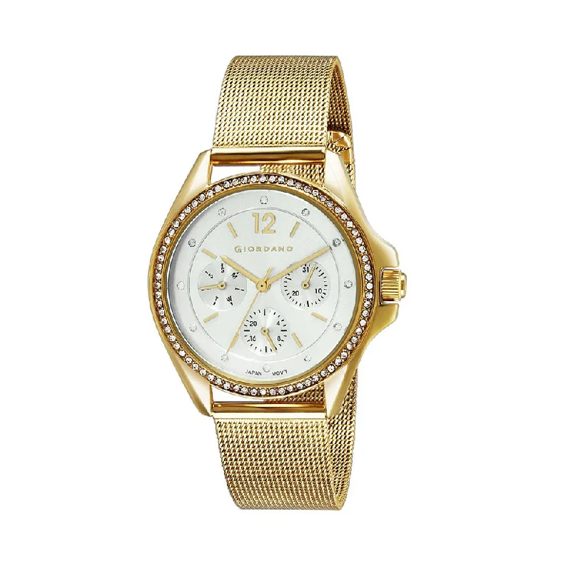 vintage-inspired automatic watches-Giordano Womens White Dial Metallic Multi-Function Watch - 2940-33