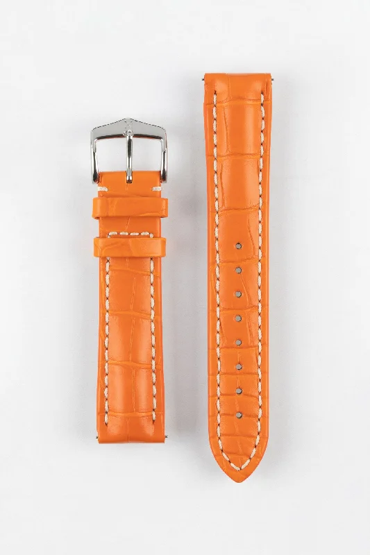 smartwatch with calorie burning alerts-Hirsch CAPITANO Padded Alligator Leather Water-Resistant Watch Strap in ORANGE