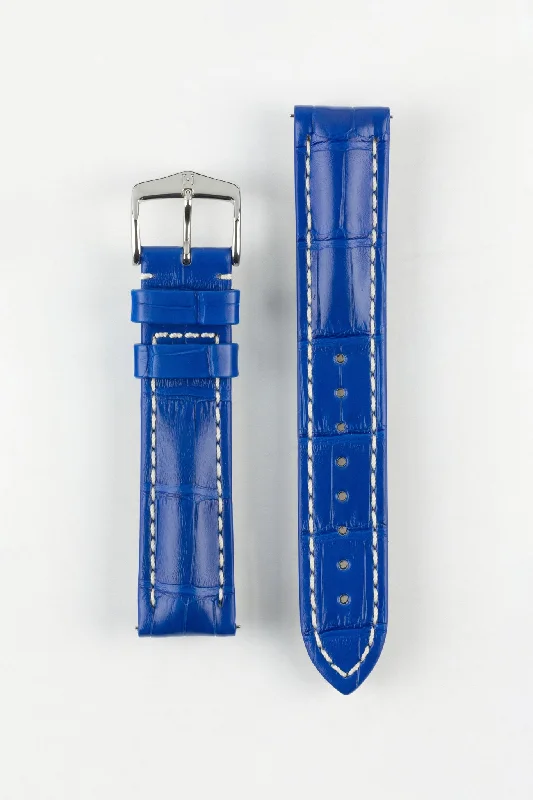 automatic mechanical diver watches-Hirsch CAPITANO Padded Alligator Leather Water-Resistant Watch Strap in ROYAL BLUE