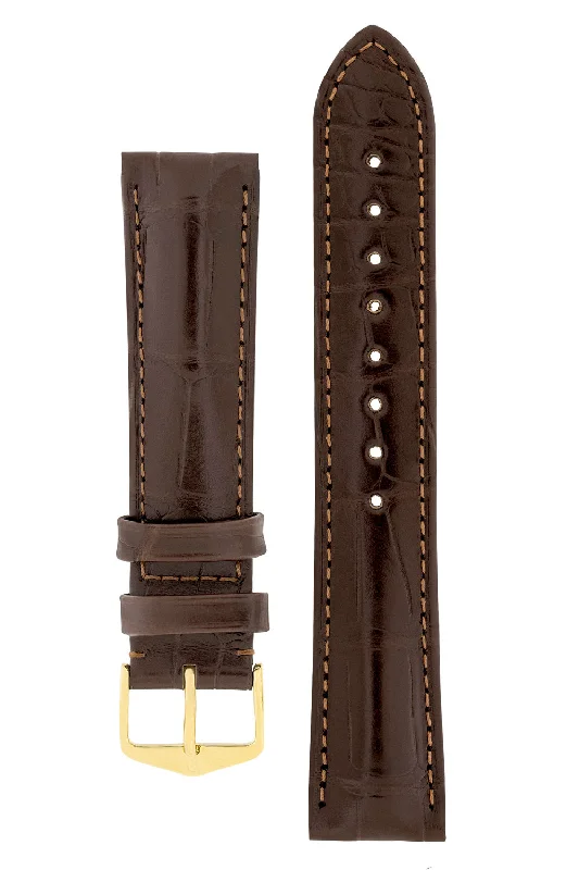 smartwatch with stress-relieving workouts-Hirsch EARL Genuine Alligator Watch Strap in DARK BROWN