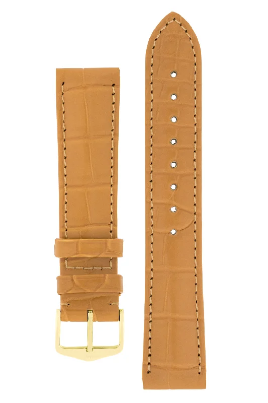 smartwatch with activity-based coaching-Hirsch EARL Genuine Alligator Watch Strap in HONEY