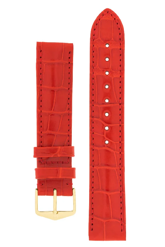 stylish stainless steel watches-Hirsch EARL Genuine Alligator Watch Strap in RED