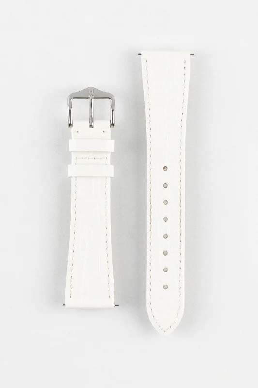 luxury mechanical wristwatches-Hirsch GENUINE CROCO Shiny Crocodile Leather Watch Strap in WHITE