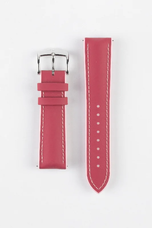 women's luxury dress wristwatches-Hirsch LINDSEY Ladies Leather & Rubber Performance Watch Strap in PINK/ROSE