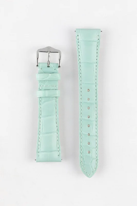 smartwatch with voice recognition-Hirsch LONDON Matt Alligator Leather Watch Strap in PASTEL BLUE