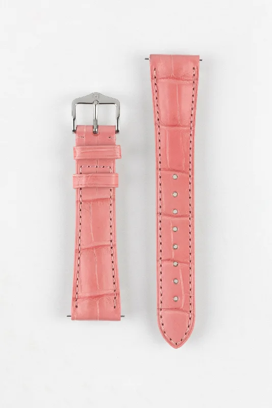 smartwatch with pedometer and heart rate monitor-Hirsch LONDON Matt Alligator Leather Watch Strap in PINK