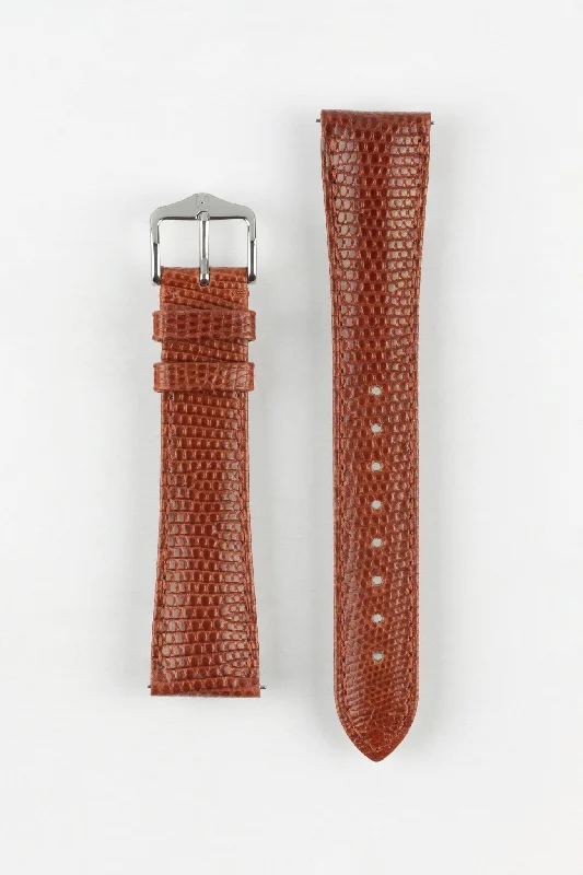 automatic chronograph watches with stopwatch-Hirsch LONDON Lizard Leather Watch Strap in GOLD BROWN