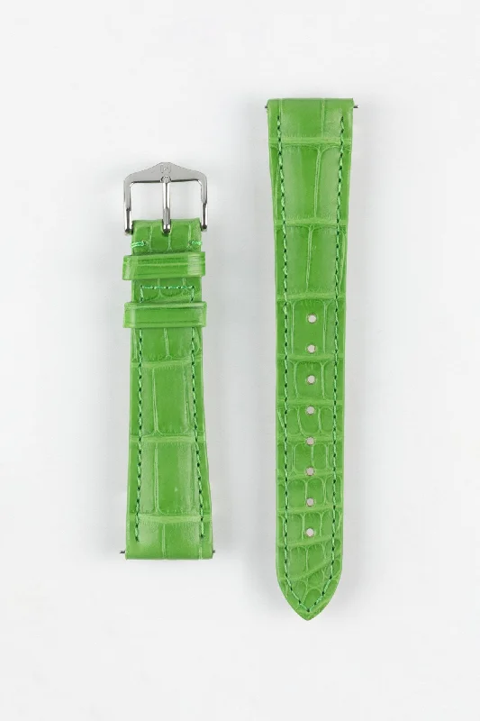 smartwatch with instant fitness insights-Hirsch LONDON Matt Alligator Leather Watch Strap in GREEN