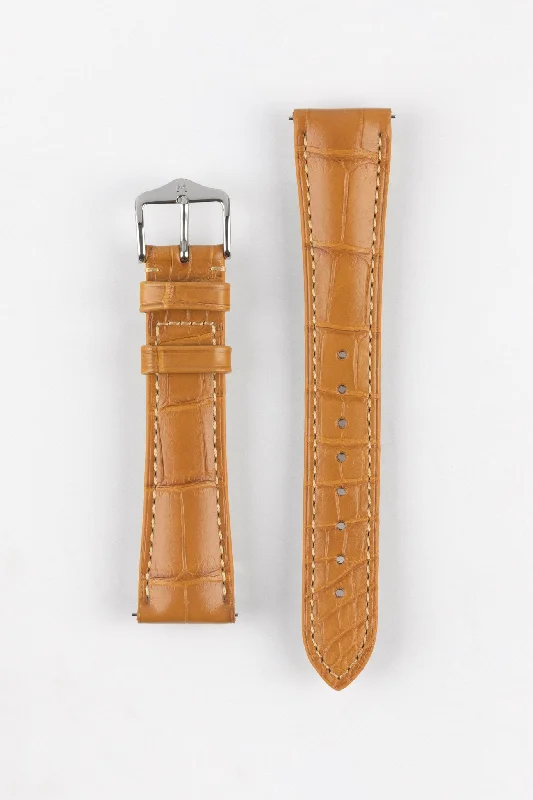 smartwatch with altitude and pressure sensor-Hirsch LONDON Matt Alligator Leather Watch Strap in HONEY