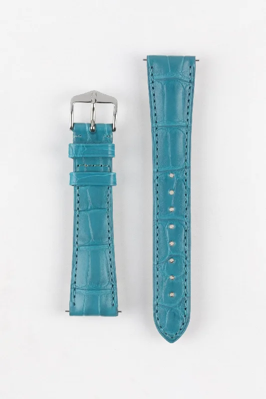 classic gold-tone wristwatches-Hirsch LONDON Matt Alligator Leather Watch Strap in TURQUOISE