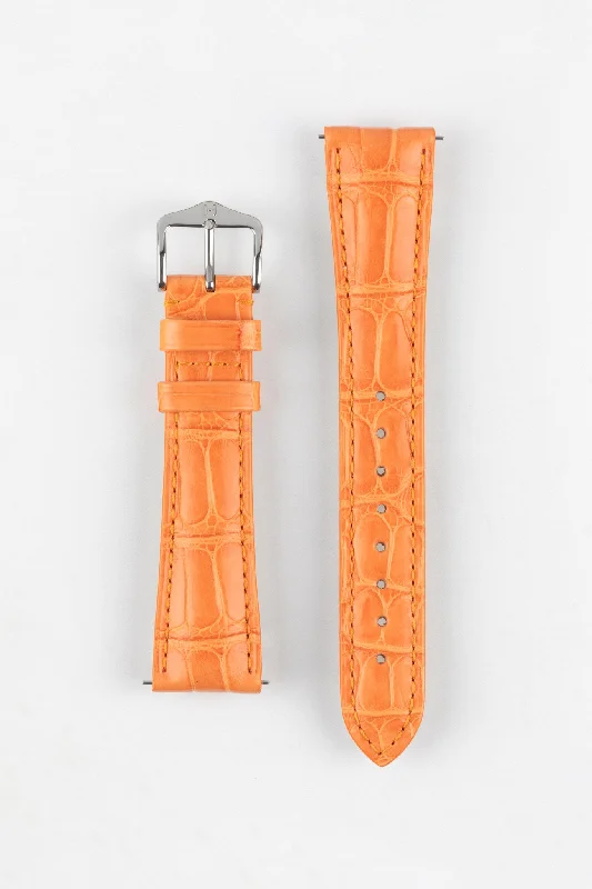 sports watches with interval workout functions-Hirsch LONDON Matt Alligator Leather Watch Strap in ORANGE