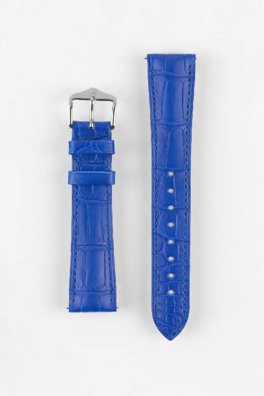 smartwatch with voice recognition-Hirsch LONDON Matt Alligator Leather Watch Strap in ROYAL BLUE