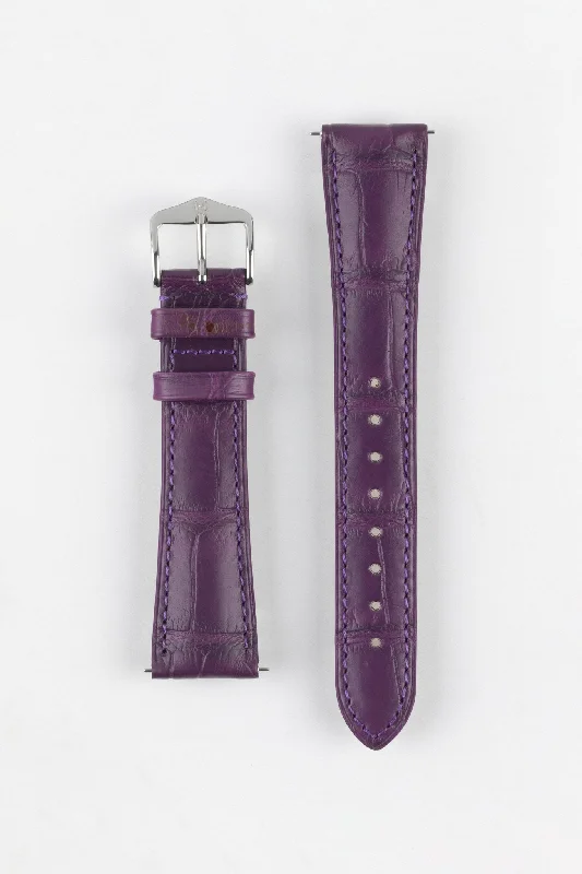 smartwatch with calorie burning alerts-Hirsch LONDON Matt Alligator Leather Watch Strap in VIOLET