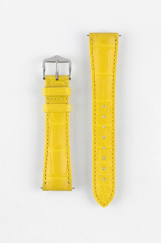 automatic field watches with rugged designs-Hirsch LONDON Matt Alligator Leather Watch Strap in YELLOW