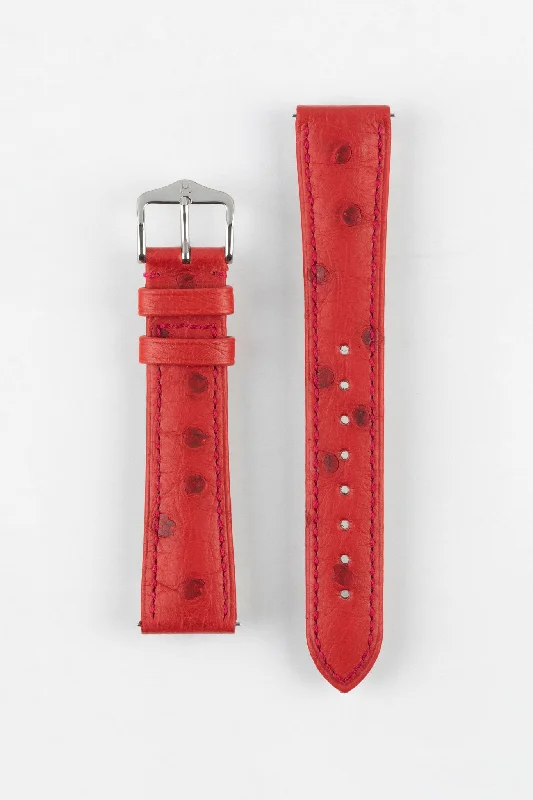 smartwatch with altitude tracking-Hirsch MASSAI OSTRICH Leather Watch Strap in RED