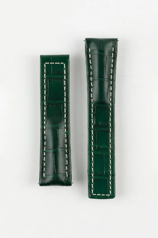 smartwatch with custom alert tones-Hirsch NAVIGATOR Alligator Deployment Watch Strap in DARK GREEN