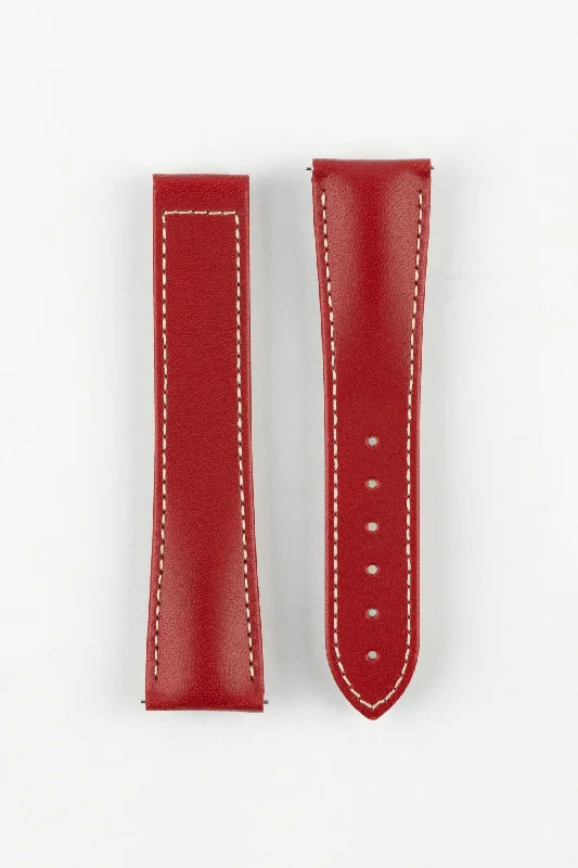 classic aviator wristwatches-Hirsch VOYAGER Calfskin Deployment Watch Strap in RED/WHITE