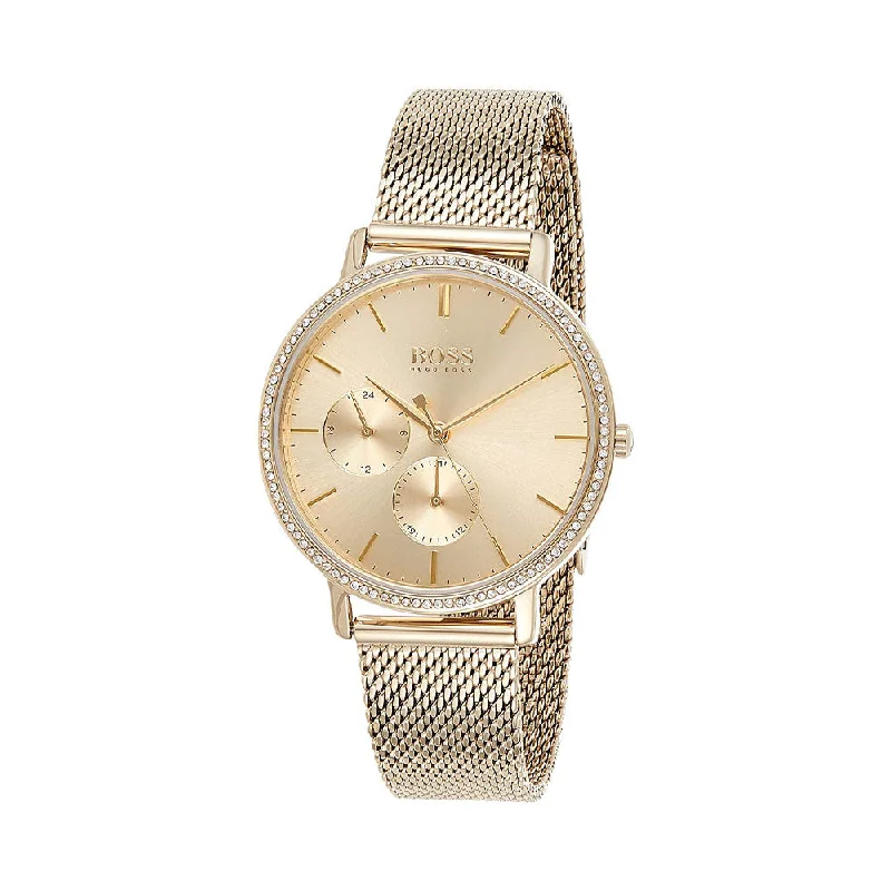 analog wristwatches with date function-Hugo Boss Watches 1502520 Yellow Dial Analog Watch For Women