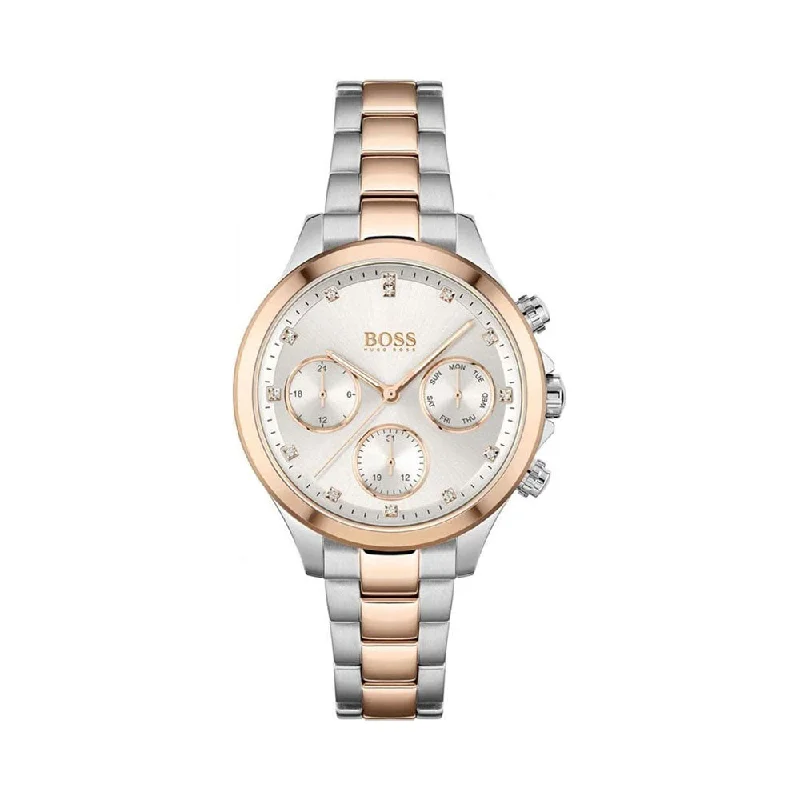 hybrid digital-analog watches-Hugo Boss Watches Hera Day-Date Analog Silver Dial Women's Watch -1502564